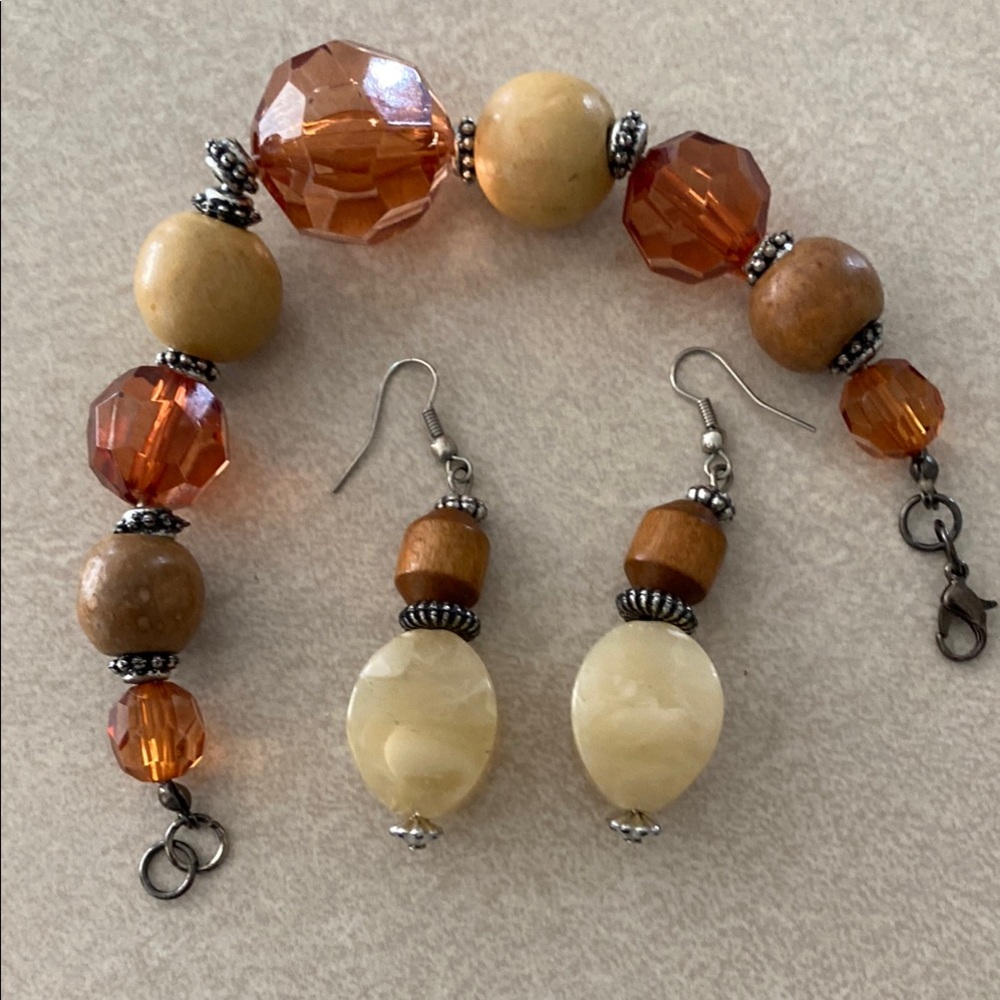 Brown and Orange Beaded Bracelet Set